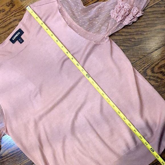 EXPRESS Dusty Rose Long Knit Sweater w Alternating Shear & Ruffle Sleeve Panels - Picture 7 of 9